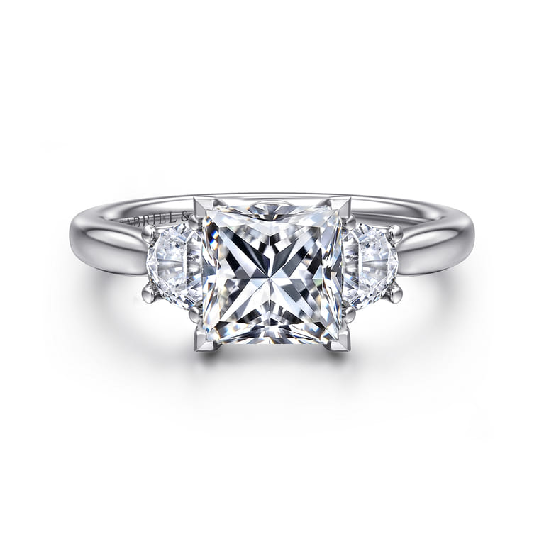 Devon - 14K White Gold Princess Cut Three Stone Lotus Diamond Engagement Ring - 0.38 ct - Shot 1