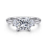 Devon - 14K White Gold Princess Cut Three Stone Lotus Diamond Engagement Ring - 0.38 ct
