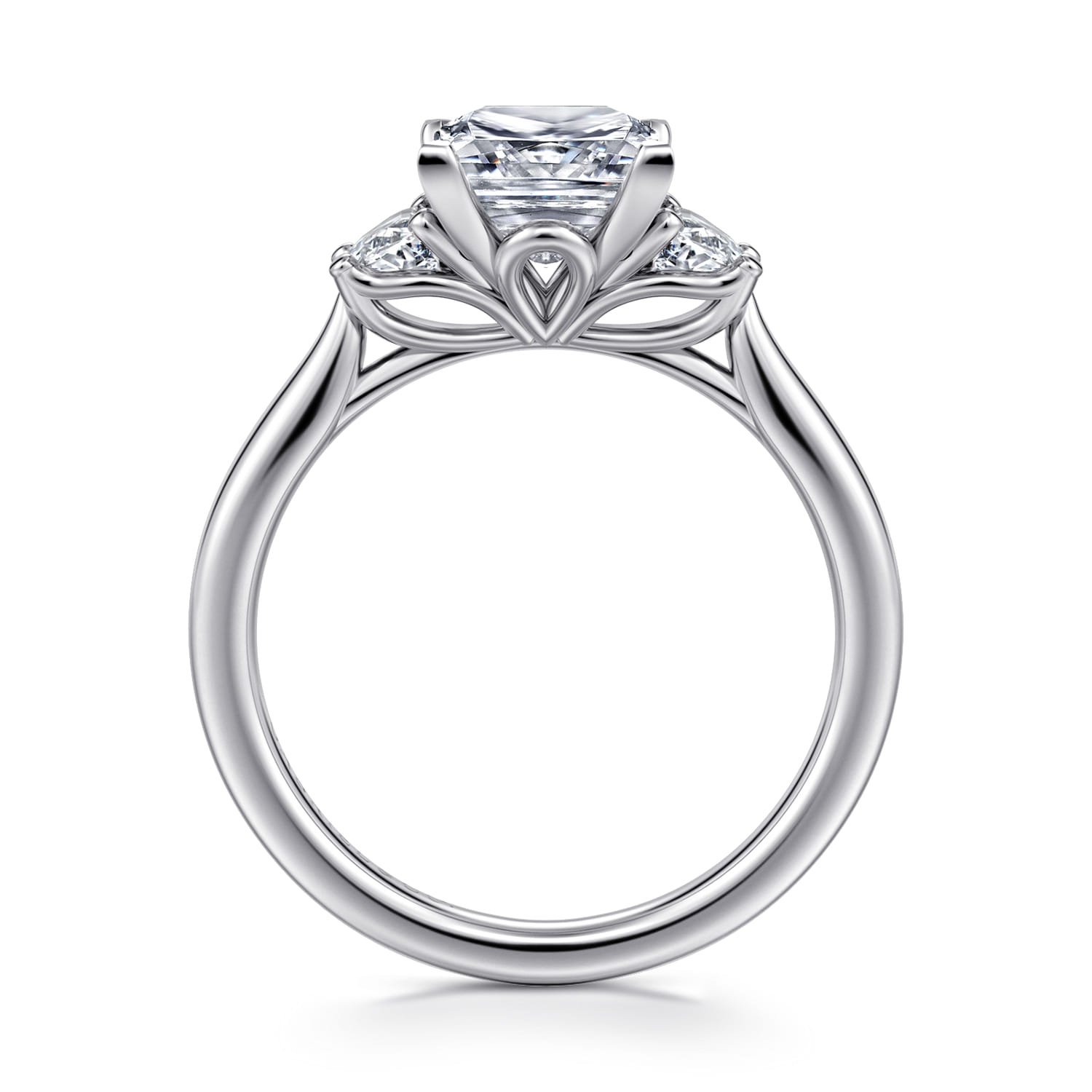 Devon - 14K White Gold Princess Cut Three Stone Lotus Diamond Engagement Ring - 0.38 ct - Shot 2