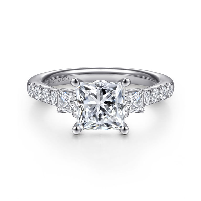 Alta - 14K White Gold Princess Cut Three Stone Diamond Engagement Ring - 0.5 ct