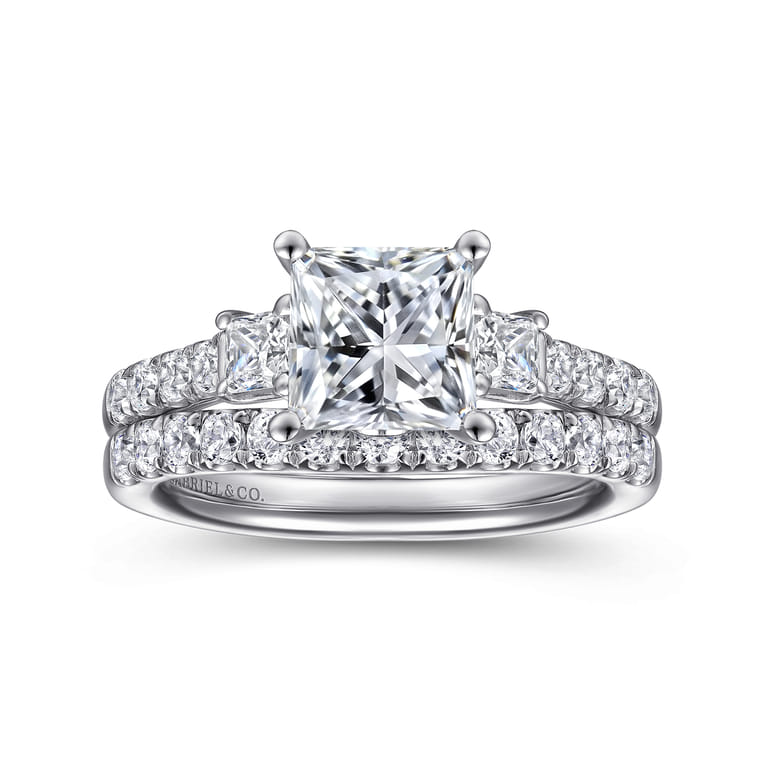 Alta - 14K White Gold Princess Cut Three Stone Diamond Engagement Ring - 0.5 ct - Shot 4