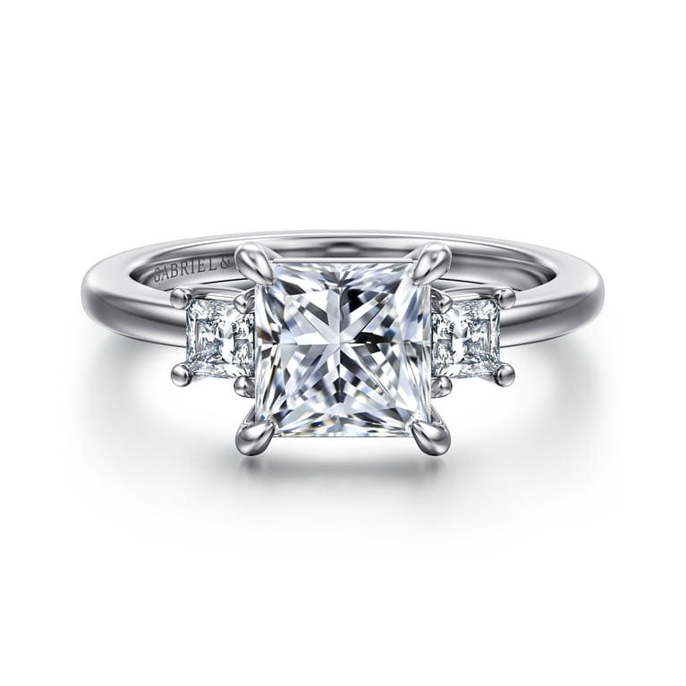 Antonia - 14K White Gold Princess Cut Three Stone Diamond Engagement Ring - 0.3 ct - Shot 1