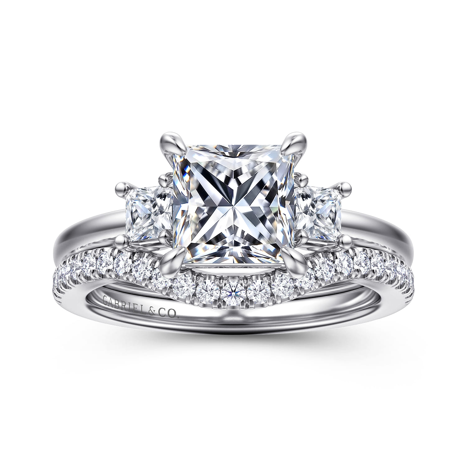 Antonia - 14K White Gold Princess Cut Three Stone Diamond Engagement Ring - 0.3 ct - Shot 4