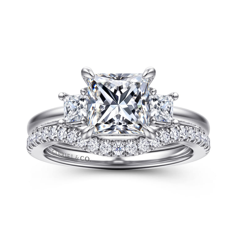 Antonia - 14K White Gold Princess Cut Three Stone Diamond Engagement Ring - 0.3 ct - Shot 4