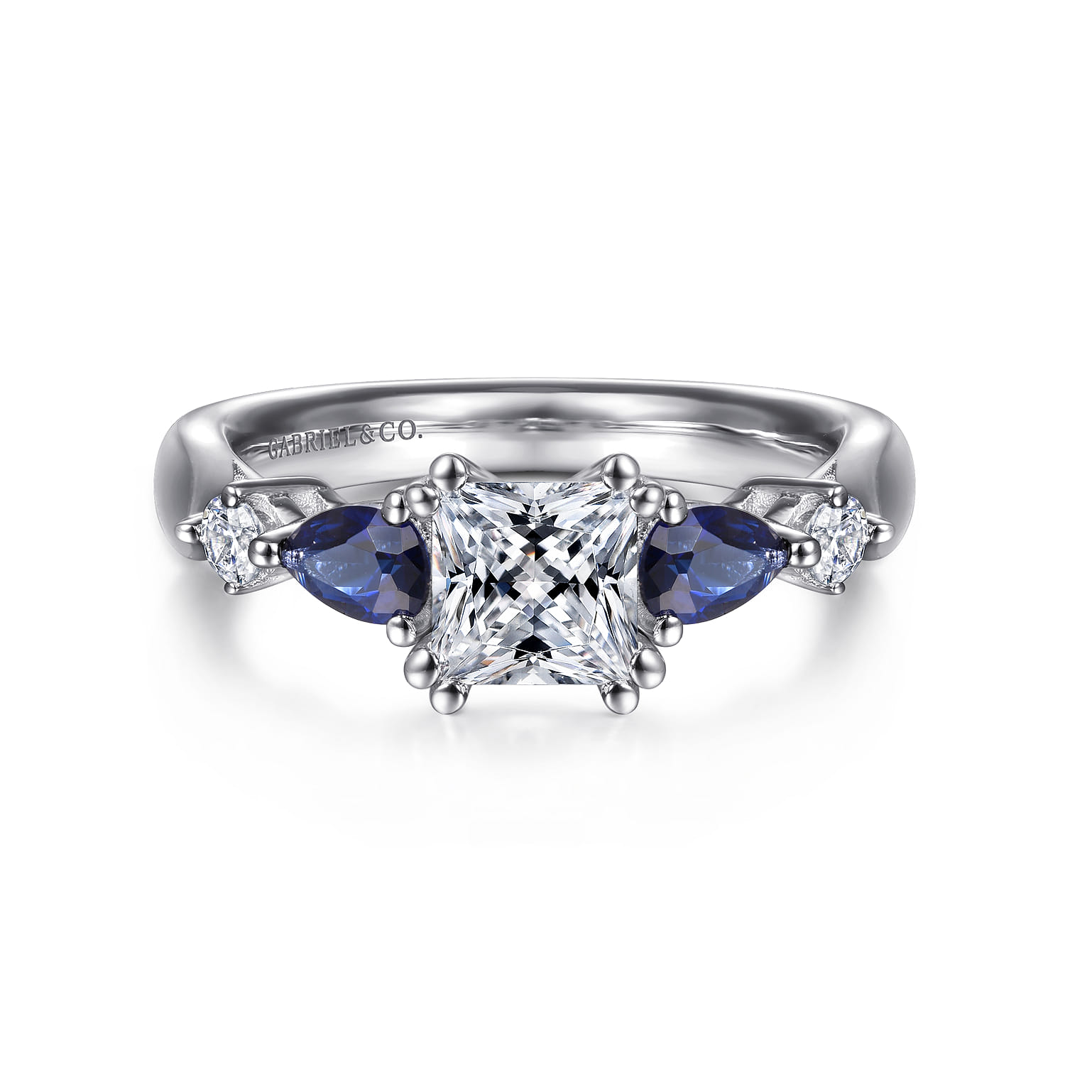 Carrie - 14K White Gold Princess Cut Five Stone Sapphire and Diamond Engagement Ring - 0.1 ct - Shot 1