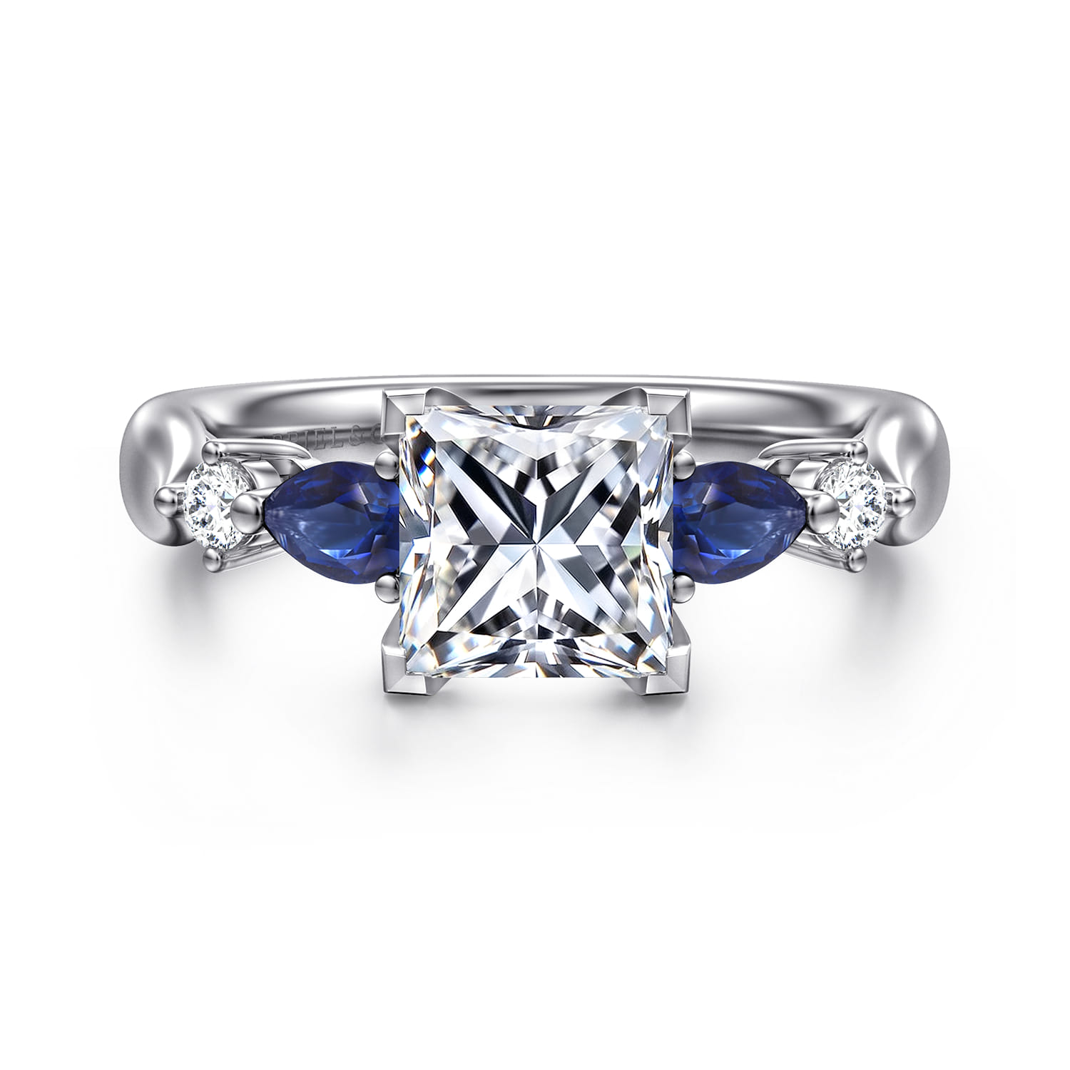 Carrie - 14K White Gold Princess Cut Five Stone Sapphire and Diamond Engagement Ring - 0.1 ct - Shot 1