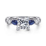 Carrie - 14K White Gold Princess Cut Five Stone Sapphire and Diamond Engagement Ring - 0.1 ct