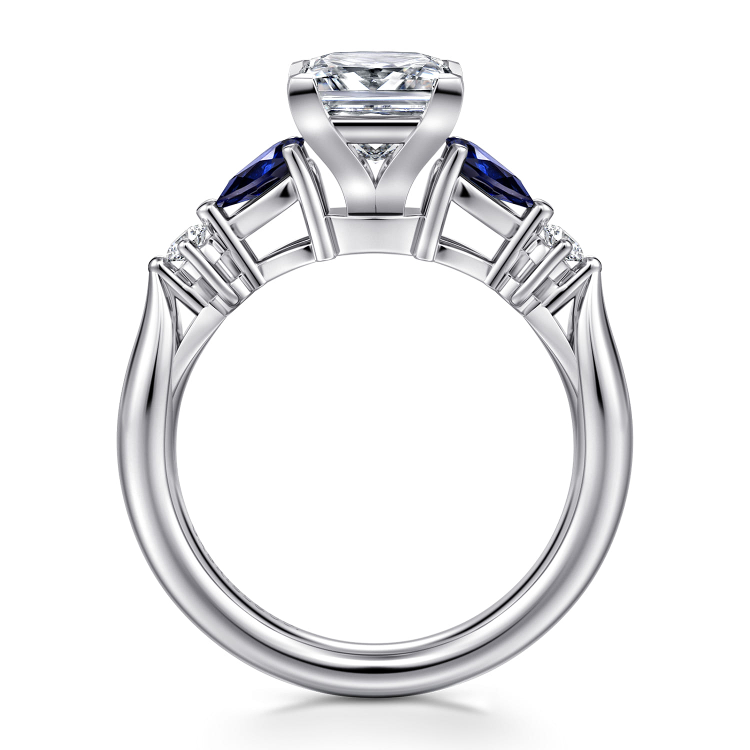 Carrie - 14K White Gold Princess Cut Five Stone Sapphire and Diamond Engagement Ring - 0.1 ct - Shot 2