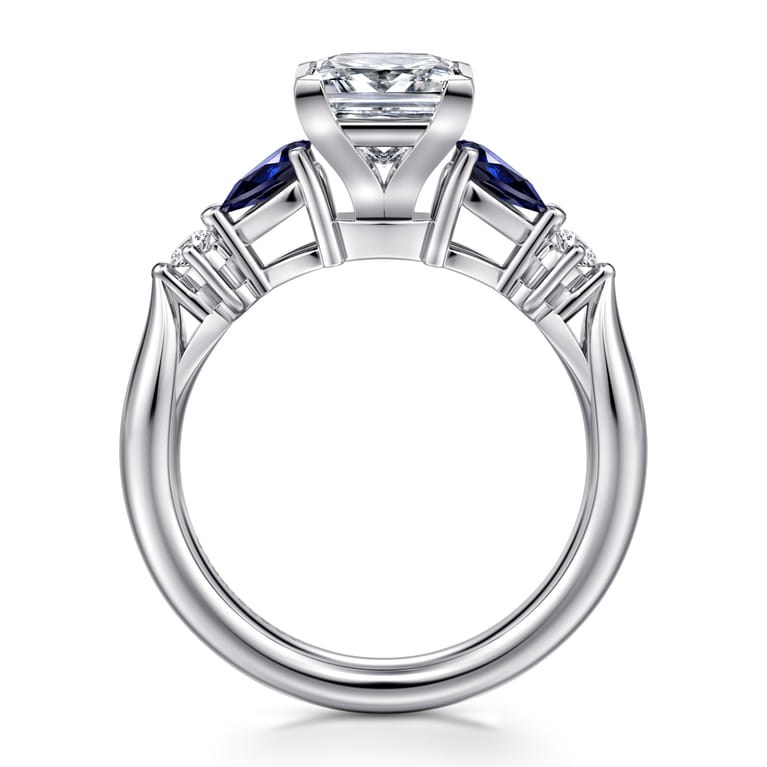Carrie - 14K White Gold Princess Cut Five Stone Sapphire and Diamond Engagement Ring - 0.1 ct - Shot 2