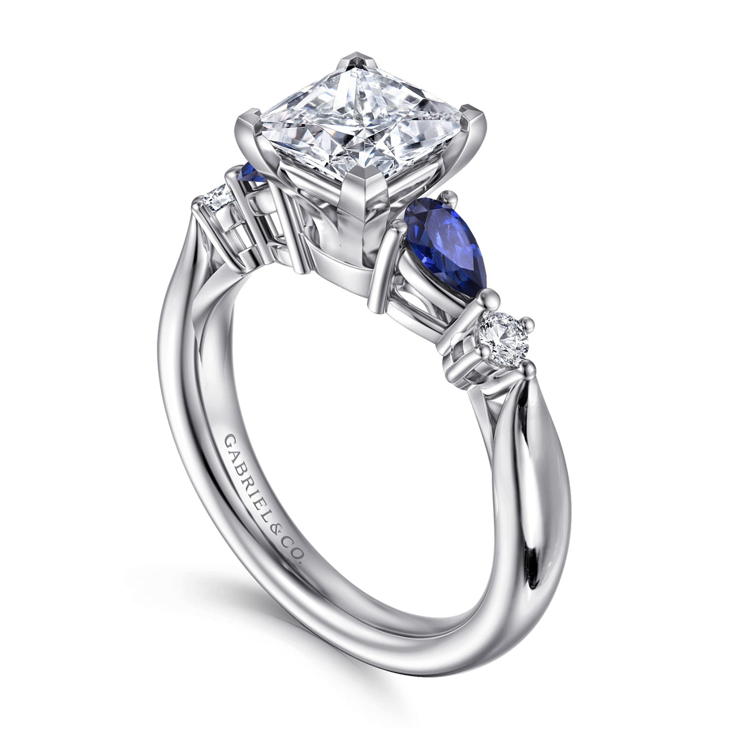 Carrie - 14K White Gold Princess Cut Five Stone Sapphire and Diamond Engagement Ring - 0.1 ct - Shot 3