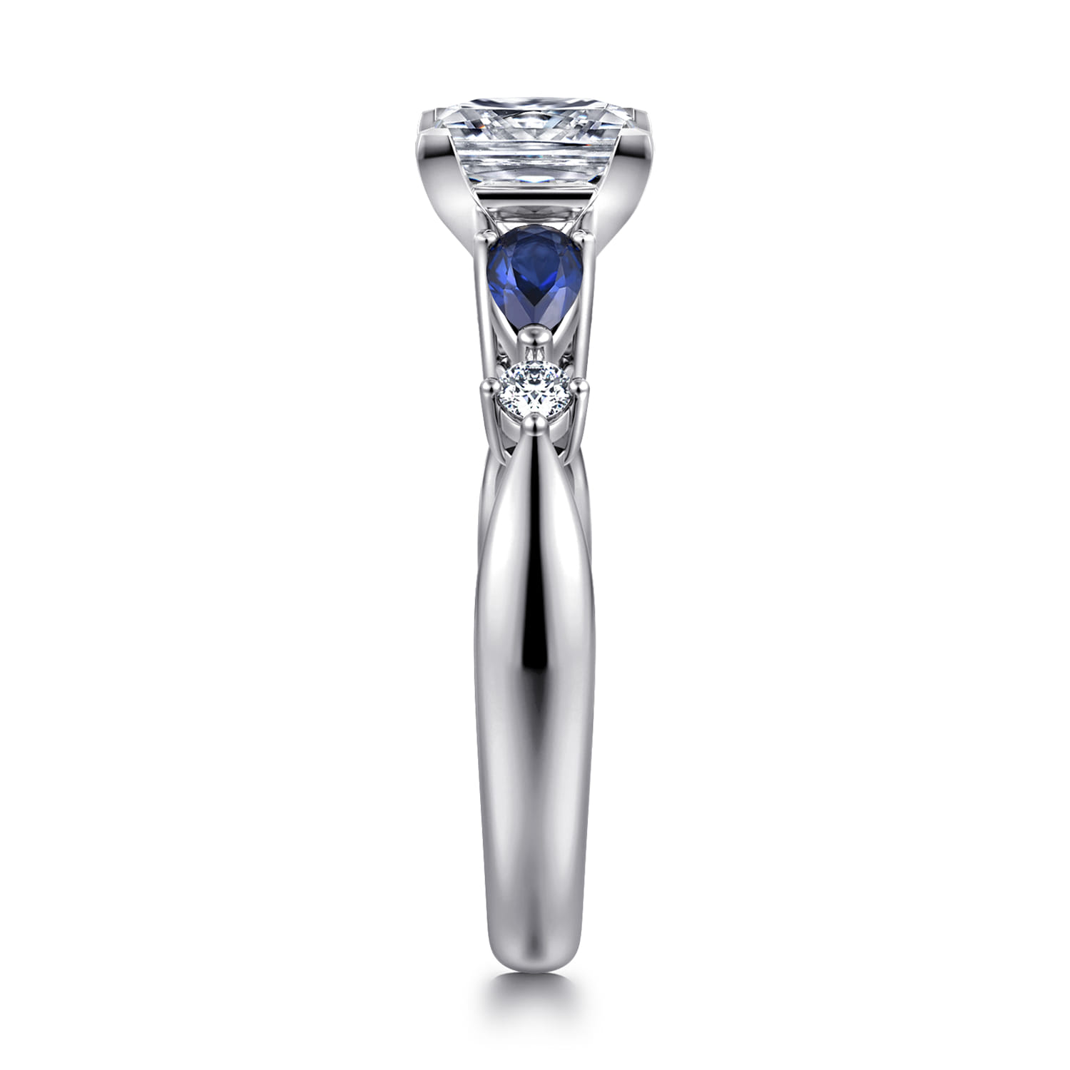 Carrie - 14K White Gold Princess Cut Five Stone Sapphire and Diamond Engagement Ring - 0.1 ct - Shot 4