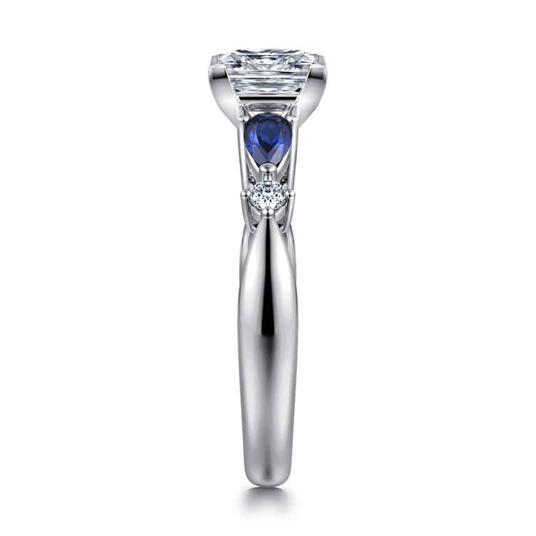 Carrie - 14K White Gold Princess Cut Five Stone Sapphire and Diamond Engagement Ring - 0.1 ct - Shot 4