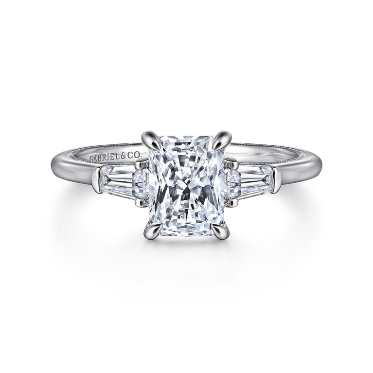 Feana - 14K White Gold Rectangular Radiant Cut Three Stone Diamond Engagement Ring - 0.35 ct - Shot 1
