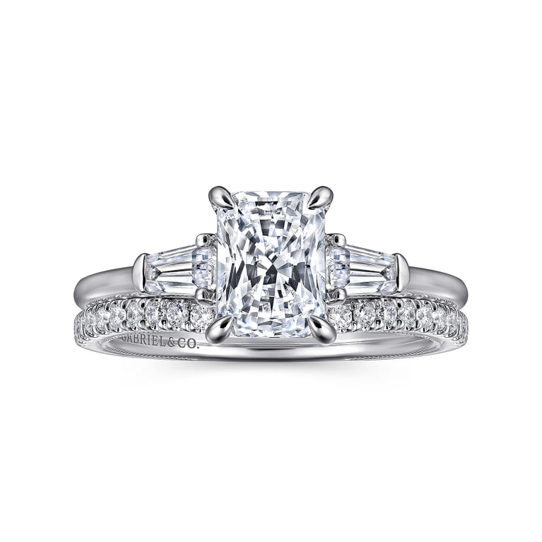 Feana - 14K White Gold Rectangular Radiant Cut Three Stone Diamond Engagement Ring - 0.35 ct - Shot 4