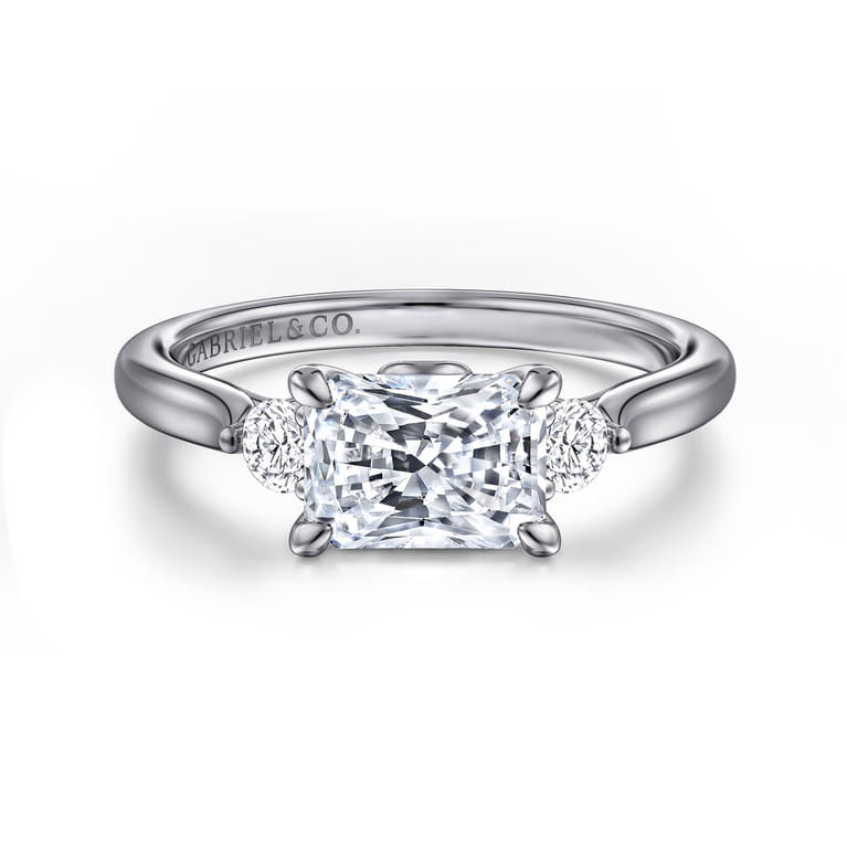 Darline - 14K White Gold Radiant Cut Three Stone Lotus Diamond Engagement Ring - 0.22 ct - Shot 1