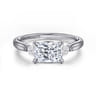 Darline - 14K White Gold Radiant Cut Three Stone Lotus Diamond Engagement Ring - 0.22 ct