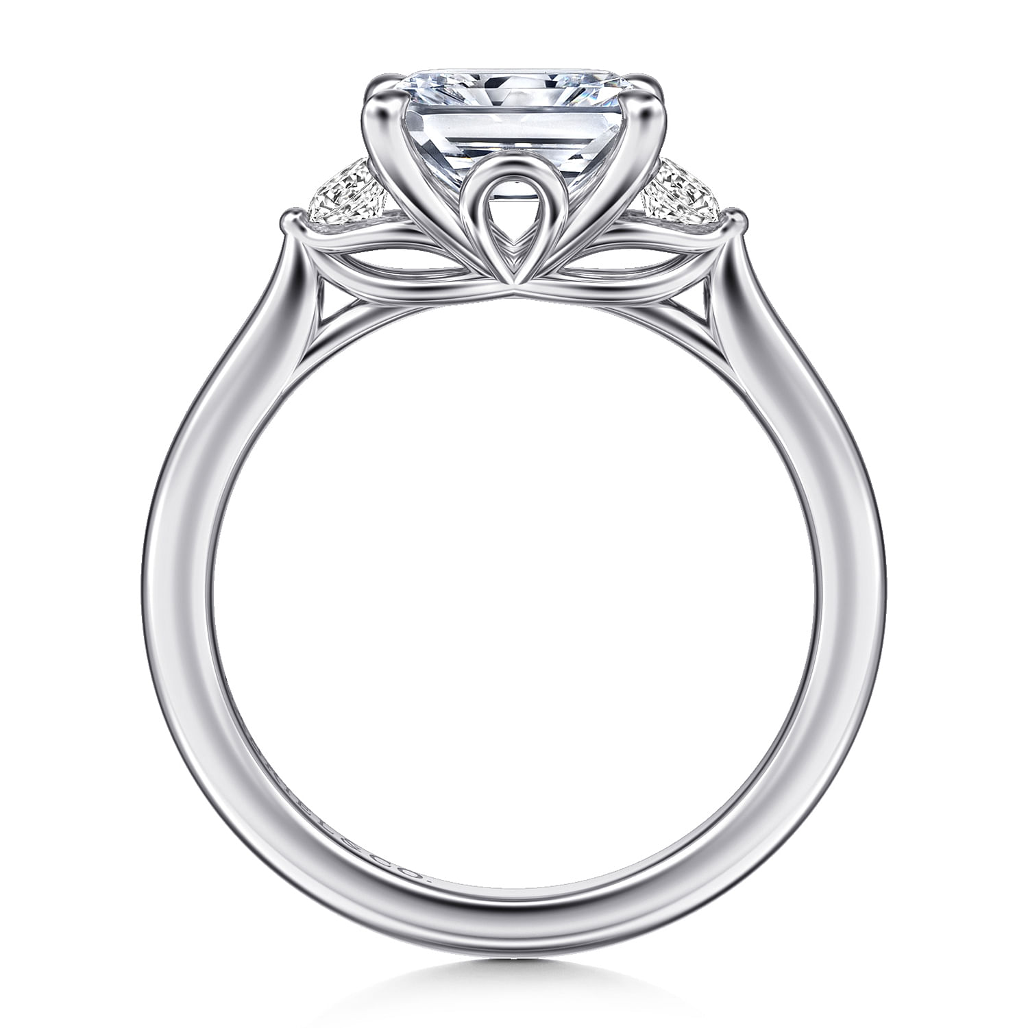 Darline - 14K White Gold Radiant Cut Three Stone Lotus Diamond Engagement Ring - 0.22 ct - Shot 2