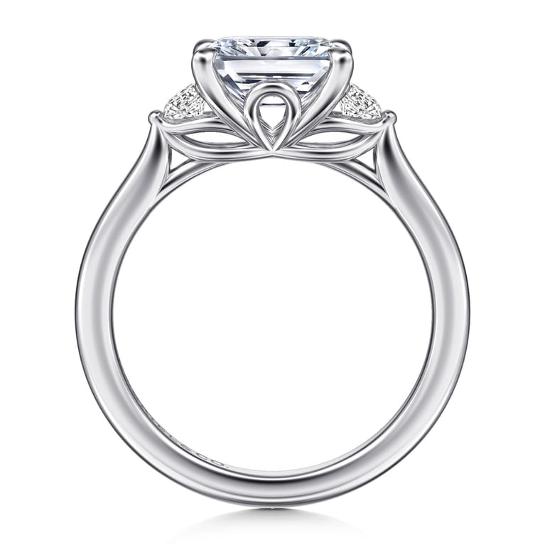 Darline - 14K White Gold Radiant Cut Three Stone Lotus Diamond Engagement Ring - 0.22 ct - Shot 2