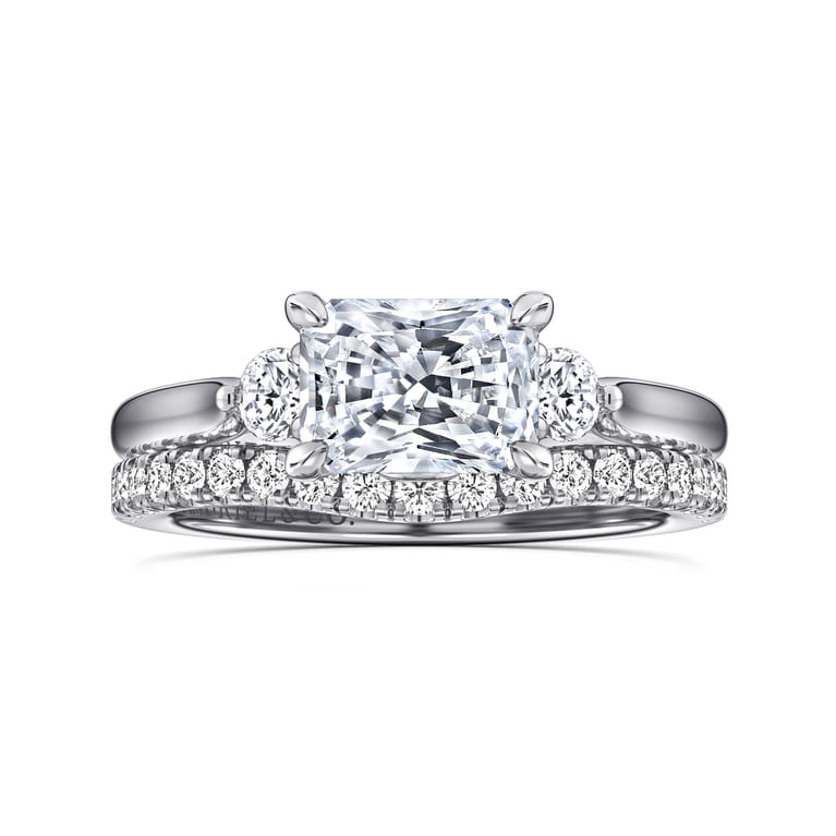 Darline - 14K White Gold Radiant Cut Three Stone Lotus Diamond Engagement Ring - 0.22 ct - Shot 4