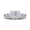 Darline - 14K White Gold Radiant Cut Three Stone Lotus Diamond Engagement Ring - 0.22 ct