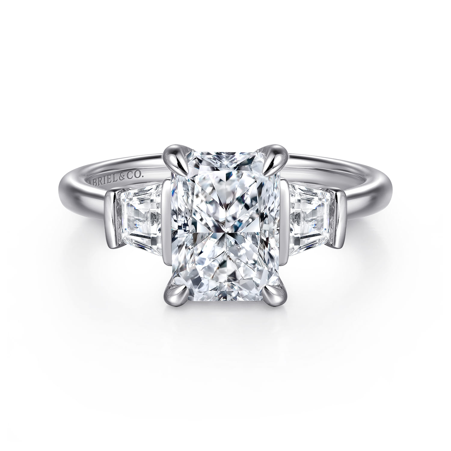 Kenia - 14K White Gold Radiant Cut Three Stone Diamond Engagement Ring - 0.45 ct - Shot 1