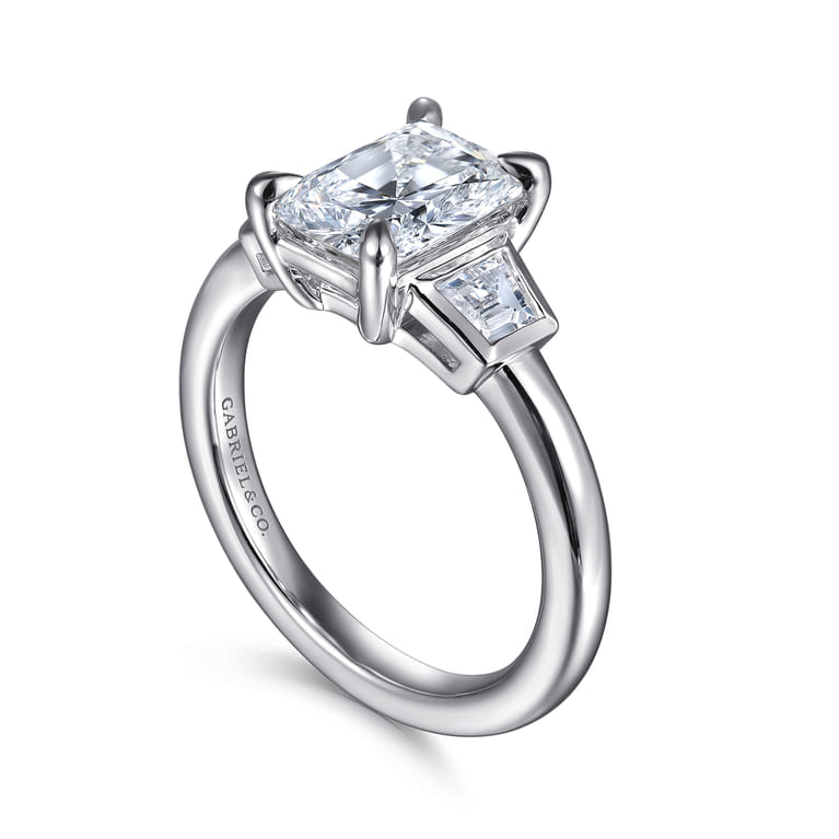 Lyon - 14K White Gold Radiant Cut Three Stone Diamond Engagement Ring - 0.3 ct - Shot 3