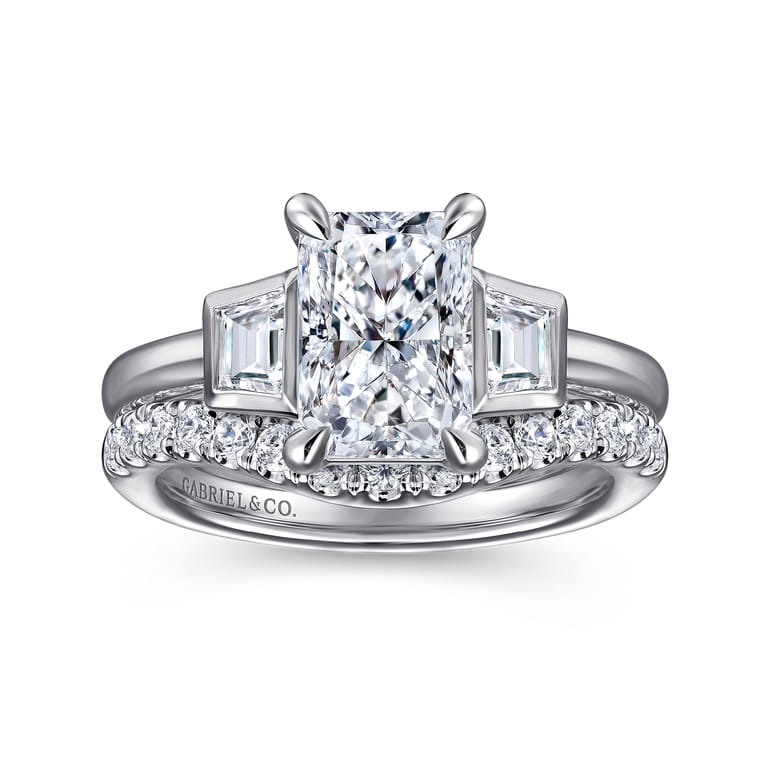 Lyon - 14K White Gold Radiant Cut Three Stone Diamond Engagement Ring - 0.3 ct - Shot 4