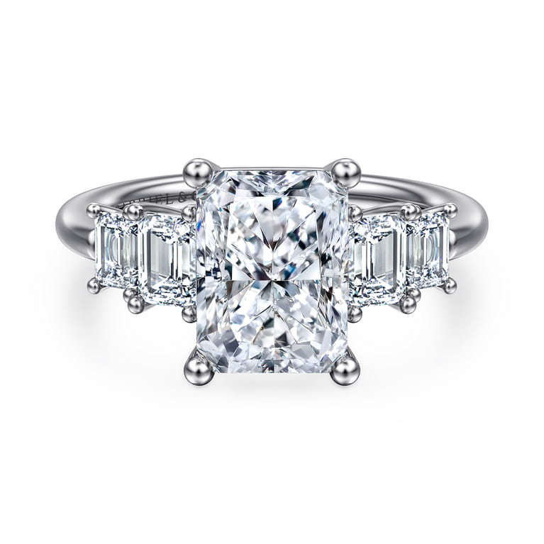 Emilie - 14K White Gold Five Stone Radiant Cut Diamond Engagement Ring - 0.9 ct - Shot 1
