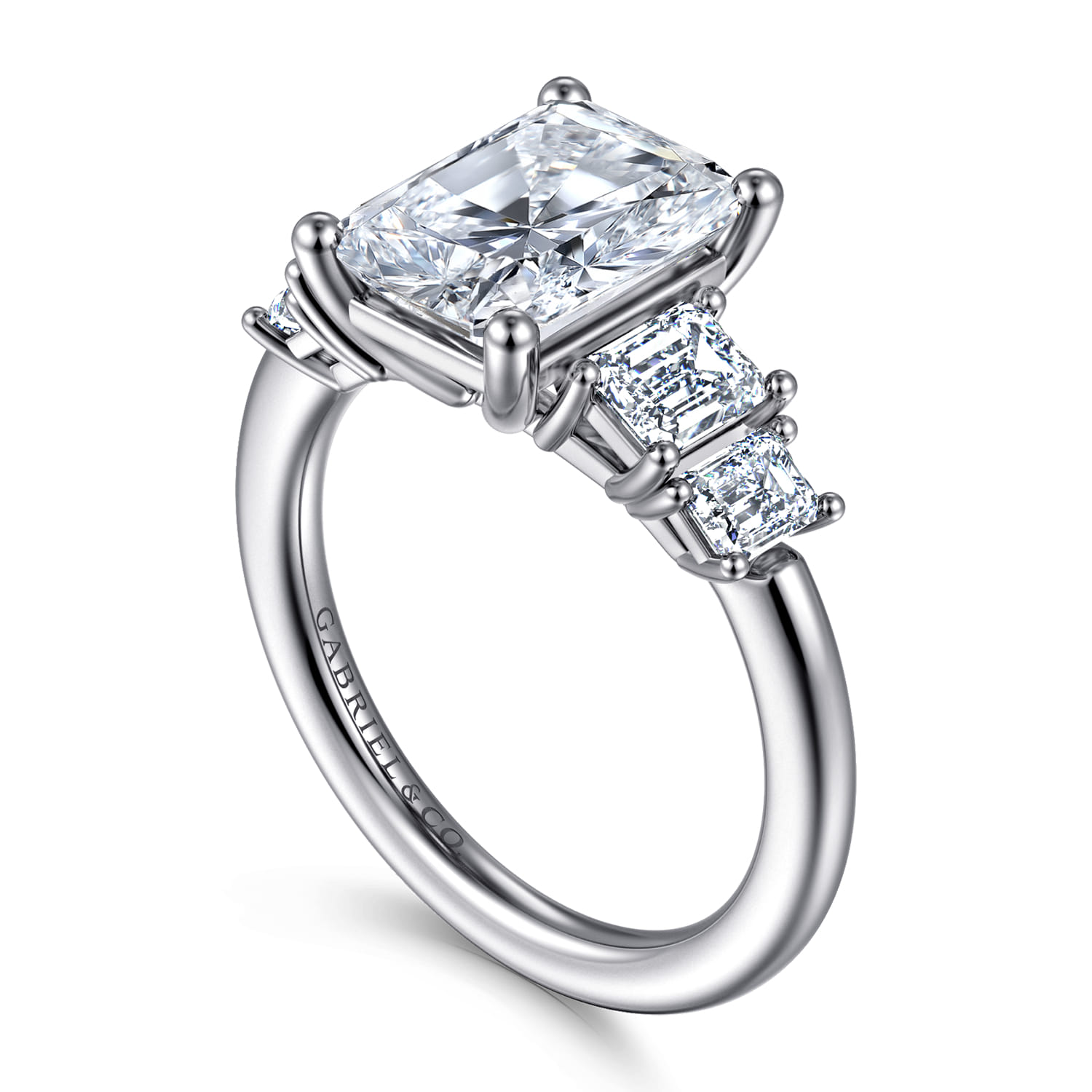 Emilie - 14K White Gold Five Stone Radiant Cut Diamond Engagement Ring - 0.9 ct - Shot 3