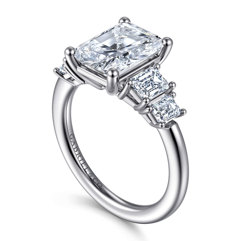 Emilie - 14K White Gold Five Stone Radiant Cut Diamond Engagement Ring - 0.9 ct - Shot 3