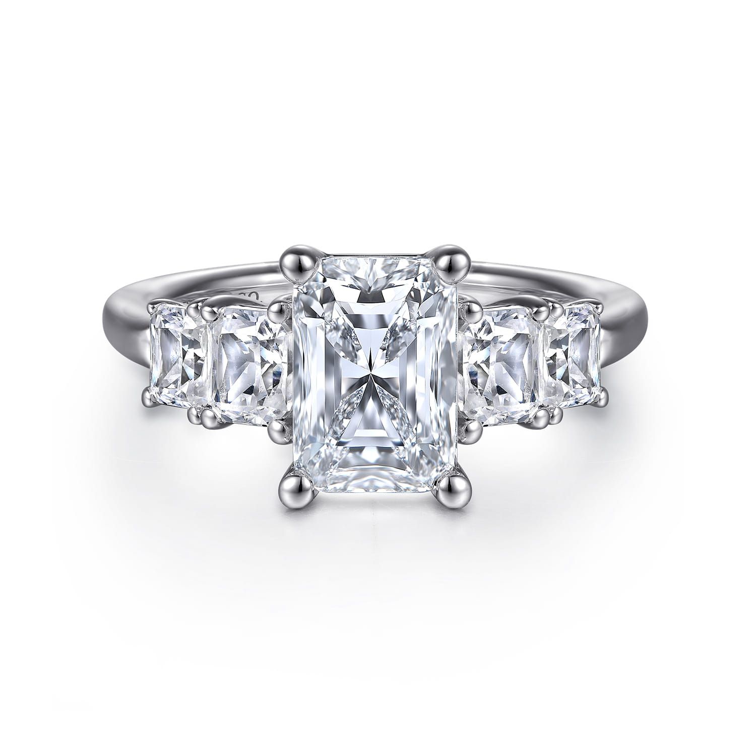 Emilie - 14K White Gold Five Stone Radiant Cut Diamond Engagement Ring - 0.9 ct - Shot 1