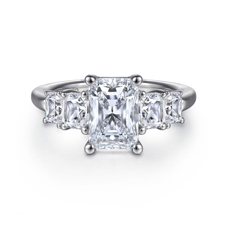 Emilie - 14K White Gold Five Stone Radiant Cut Diamond Engagement Ring - 0.9 ct - Shot 1