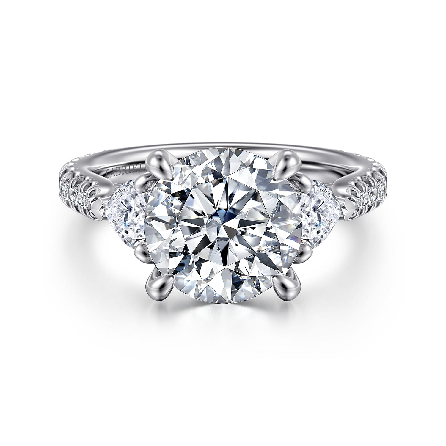Taryn - 14K White Gold Round 3 Stone Diamond Engagement Ring - 1 ct - Shot 1