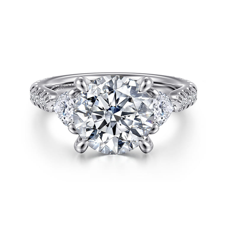 Taryn - 14K White Gold Round 3 Stone Diamond Engagement Ring - 1 ct - Shot 1