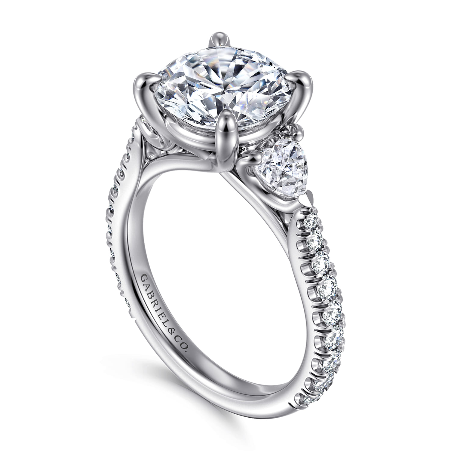 Taryn - 14K White Gold Round 3 Stone Diamond Engagement Ring - 1 ct - Shot 3