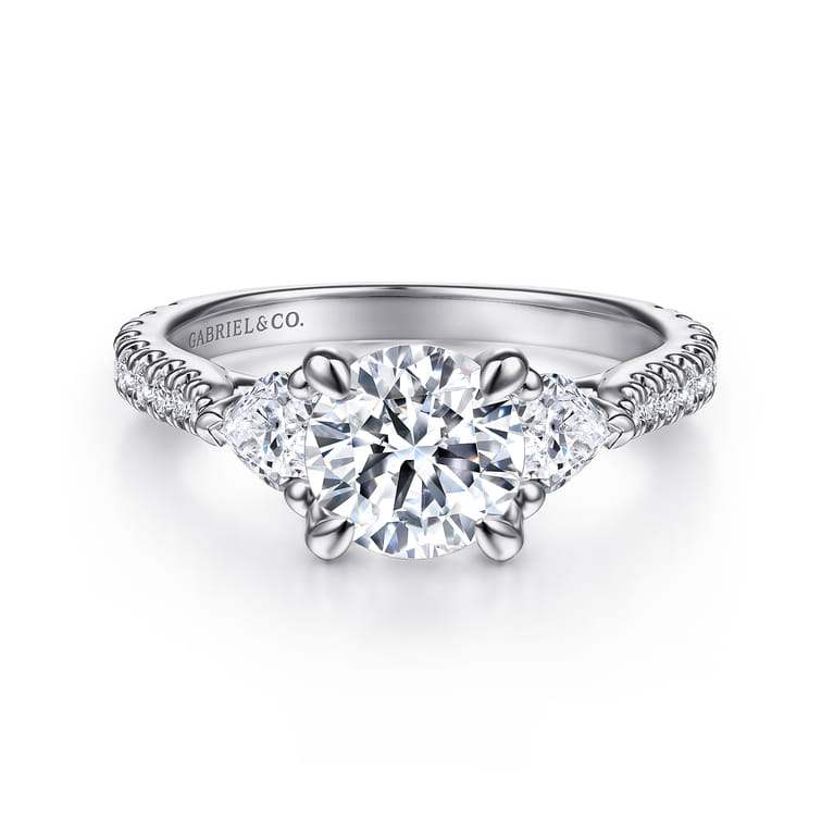 Taryn - 14K White Gold Round 3 Stone Diamond Engagement Ring - 0.95 ct - Shot 1