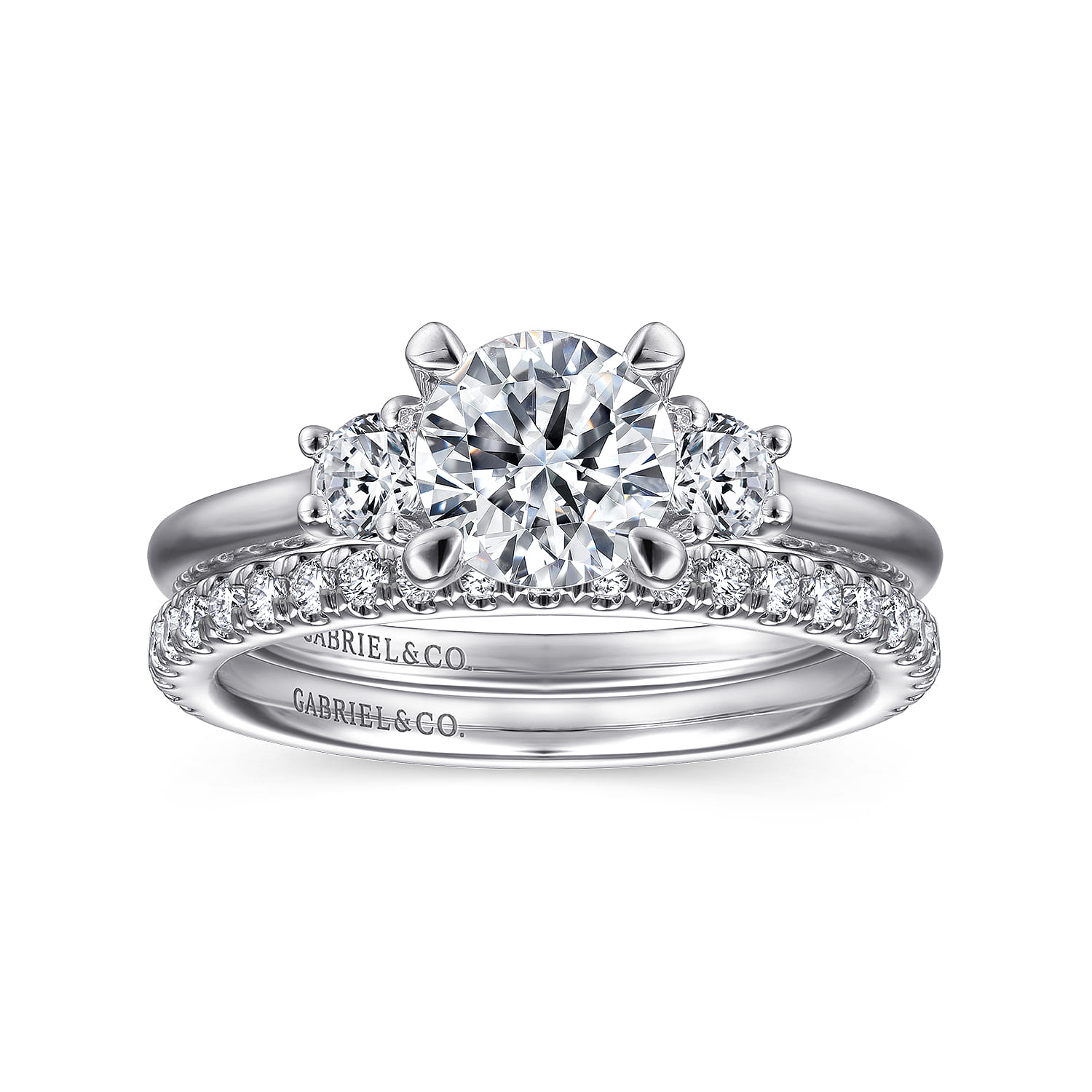 Sanaa - 14K White Gold Round 3 Stone Diamond Engagement Ring - 0.3 ct - Shot 4