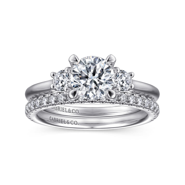 Sanaa - 14K White Gold Round 3 Stone Diamond Engagement Ring - 0.3 ct - Shot 4