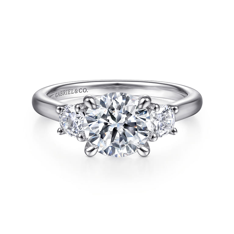 Sanaa - 14K White Gold Round 3 Stone Diamond Engagement Ring - 0.4 ct - Shot 1