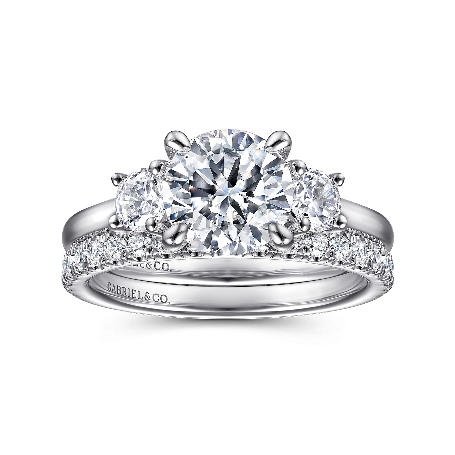 Sanaa - 14K White Gold Round 3 Stone Diamond Engagement Ring - 0.4 ct - Shot 4