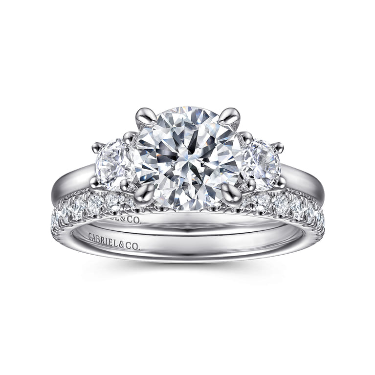 Sanaa - 14K White Gold Round 3 Stone Diamond Engagement Ring - 0.4 ct - Shot 4