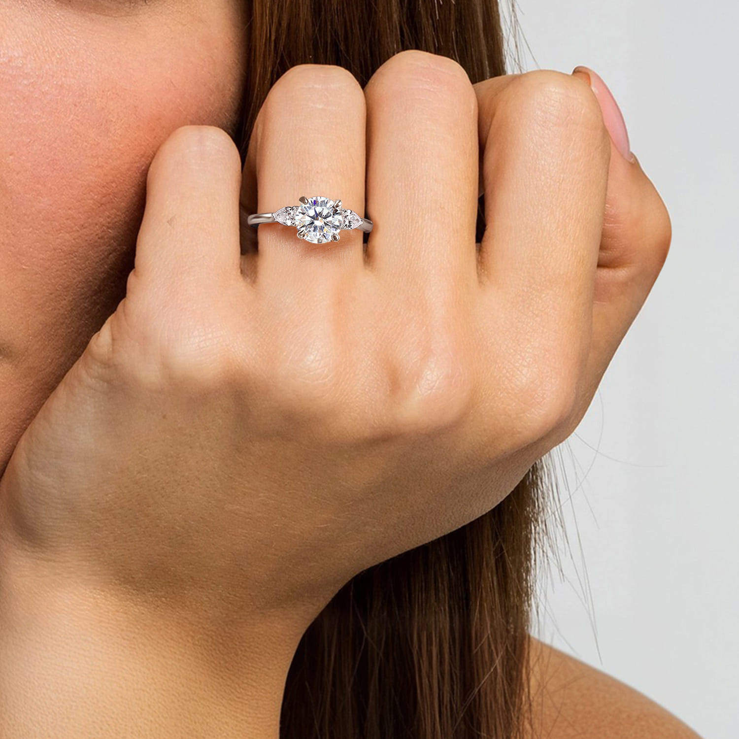 Sunday - 14K White Gold Round 3 Stone Diamond Engagement Ring - 0.4 ct - Shot 6