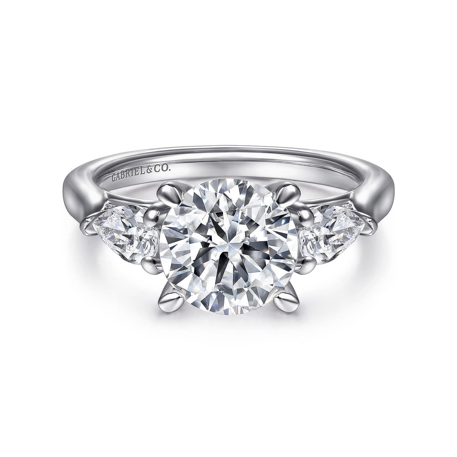 Sunday - 14K White Gold Round 3 Stone Diamond Engagement Ring - 0.6 ct - Shot 1