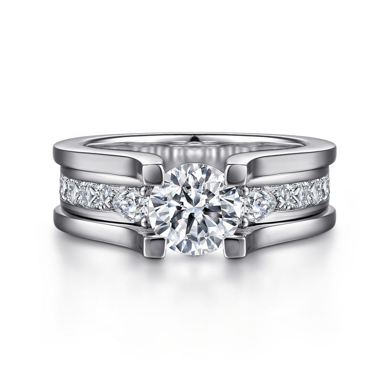 Dulcette - 14K White Gold Wide Band Round Diamond Channel Set Engagement Ring - 1 ct - Shot 1