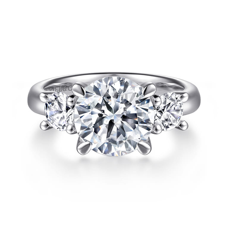 Aneta - 14K White Gold Round Three Stone Diamond Engagement Ring - 0.75 ct - Shot 1