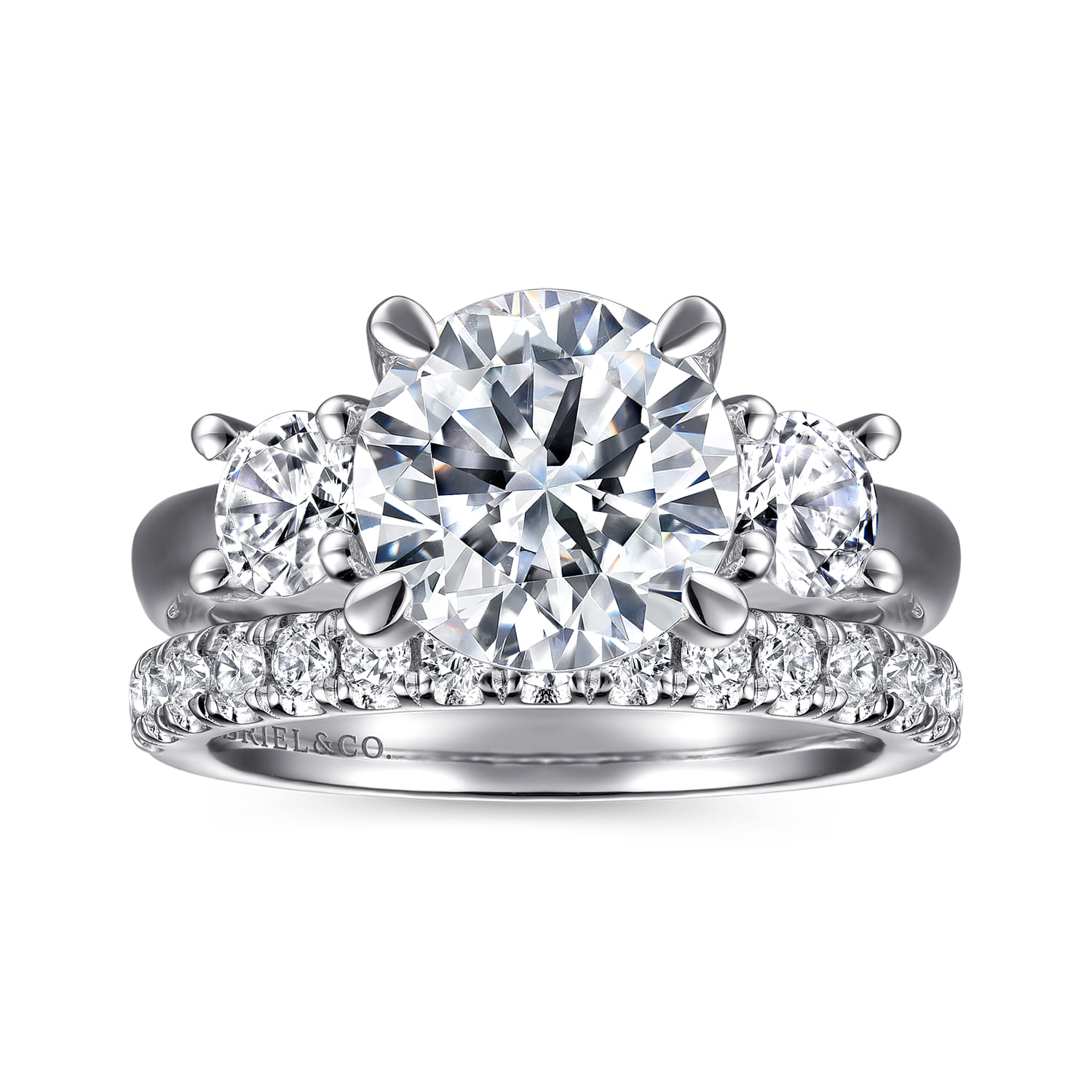 Aneta - 14K White Gold Round Three Stone Diamond Engagement Ring - 0.75 ct - Shot 4