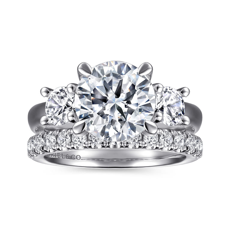 Aneta - 14K White Gold Round Three Stone Diamond Engagement Ring - 0.75 ct - Shot 4