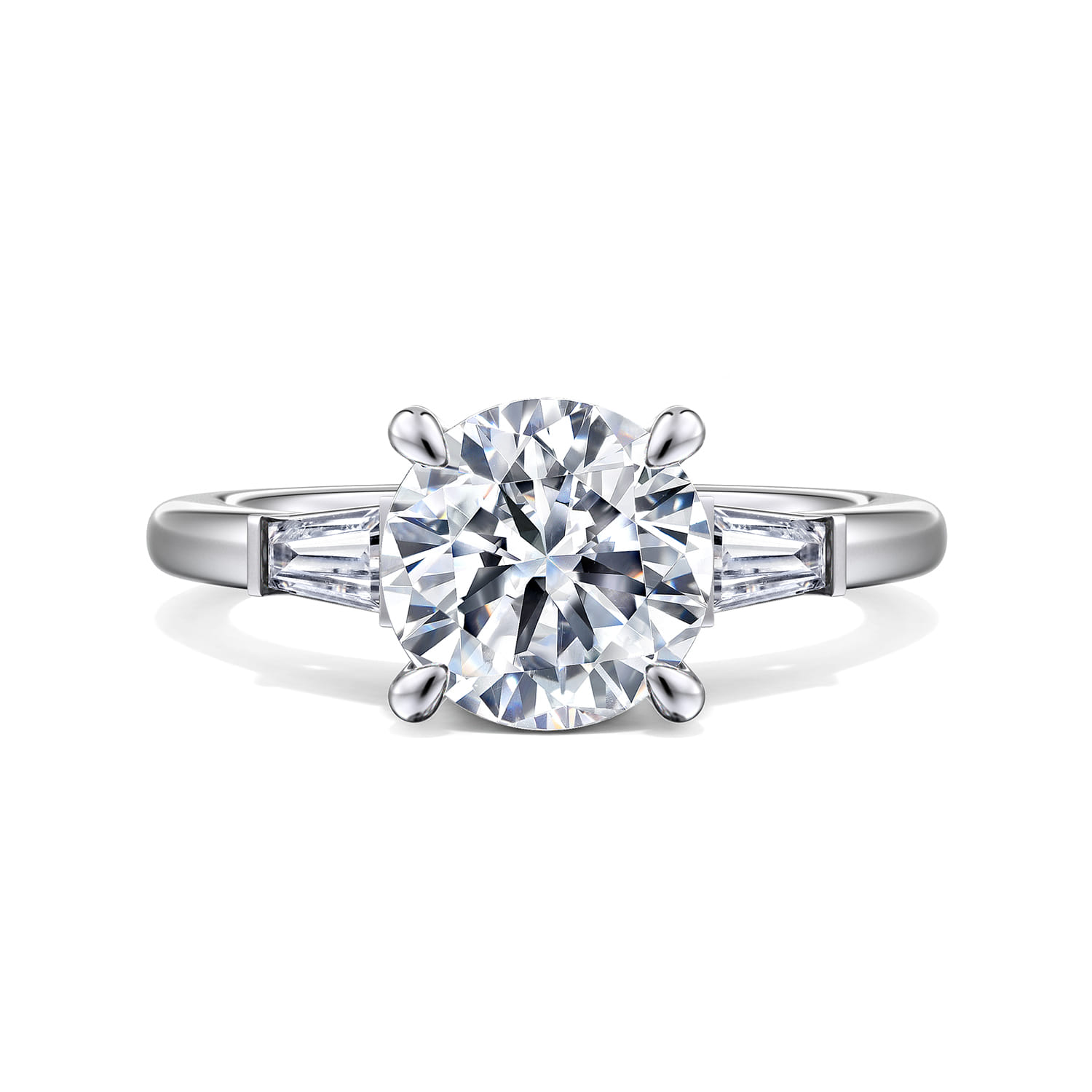 Acacia - 14K White Gold Round Three Stone Diamond Engagement Ring - 0.3 ct - Shot 1
