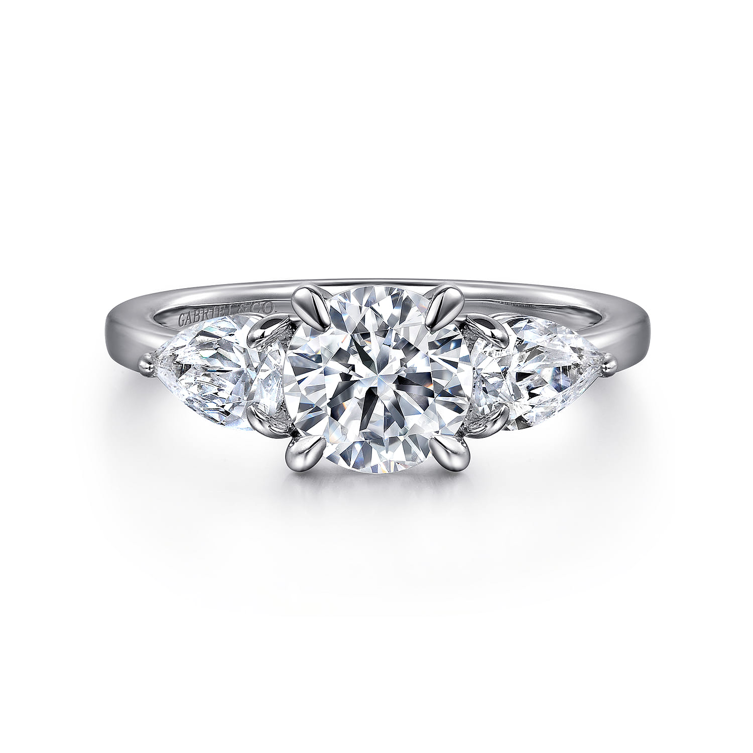 Adalia - 14K White Gold Round Three Stone Diamond Engagement Ring - 0.6 ct - Shot 1