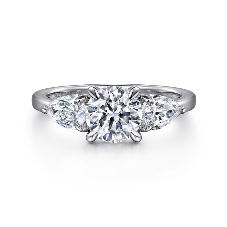 Adalia - 14K White Gold Round Three Stone Diamond Engagement Ring - 0.6 ct - Shot 1